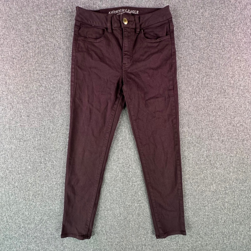 American Eagle Jegging Women 4 Long Hi-Rise Jegging Crop Burgundy Super Stretch
